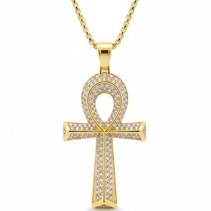 Gold-Plated Ankh Pendant Necklace (Stainless Steel, 24” Chain Included)